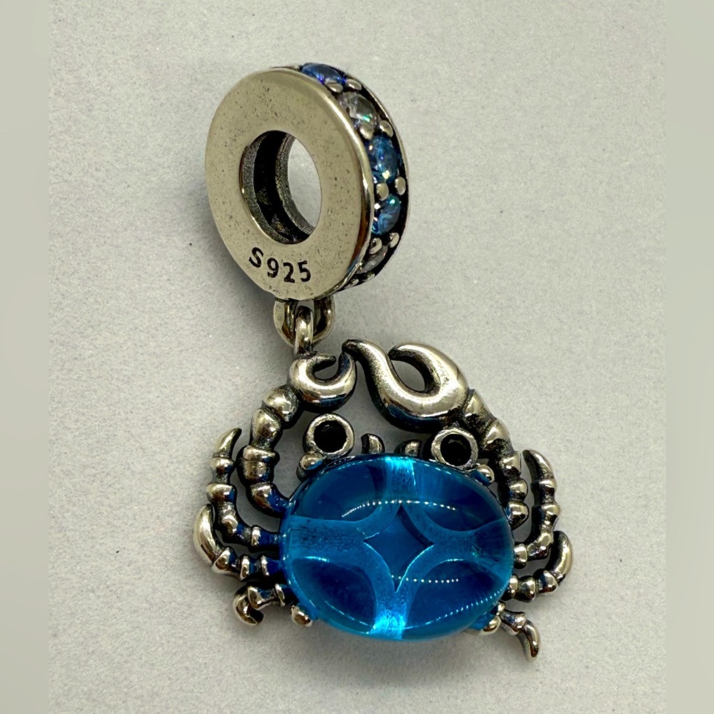925 Sterling Silver Blue Crab Dangle Charm with Crystals – New